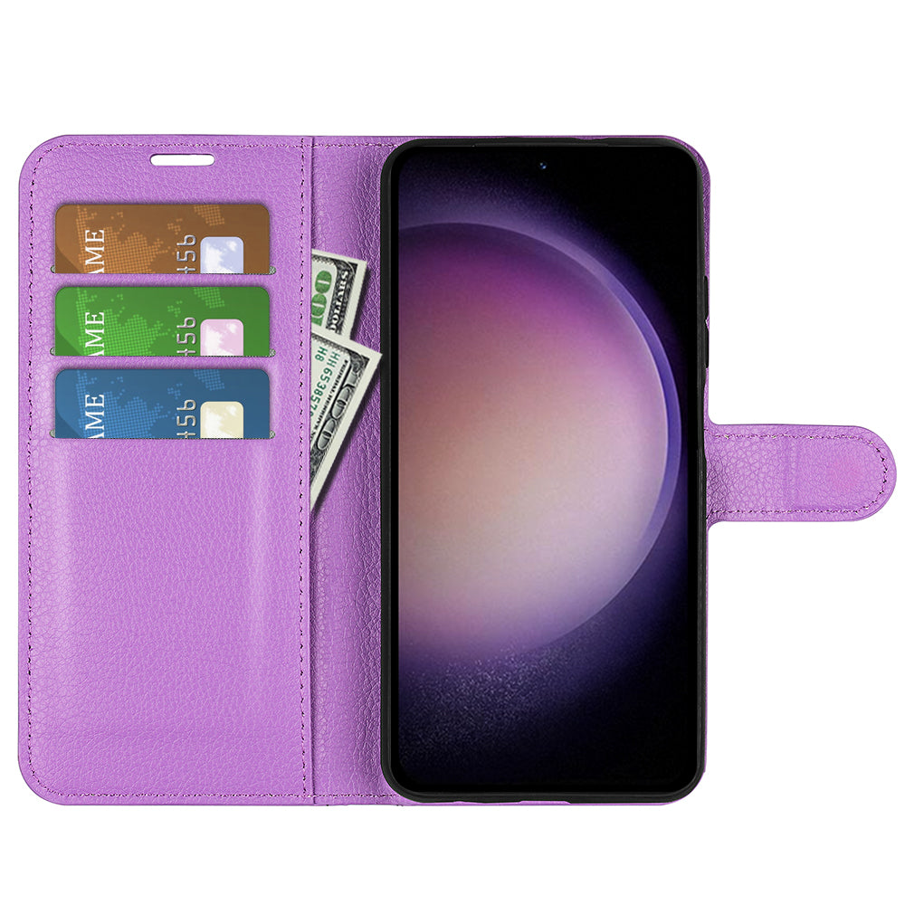For Samsung Galaxy S23 FE Litchi Texture Magnetic Clasp Stand Cover PU Leather Wallet Phone Case