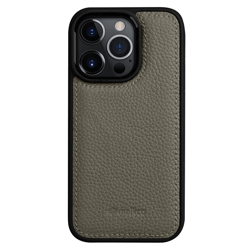 MELKCO For iPhone 14 Pro Max Protective Cover Genuine Cow Leather Microfiber Leather PC Phone Case