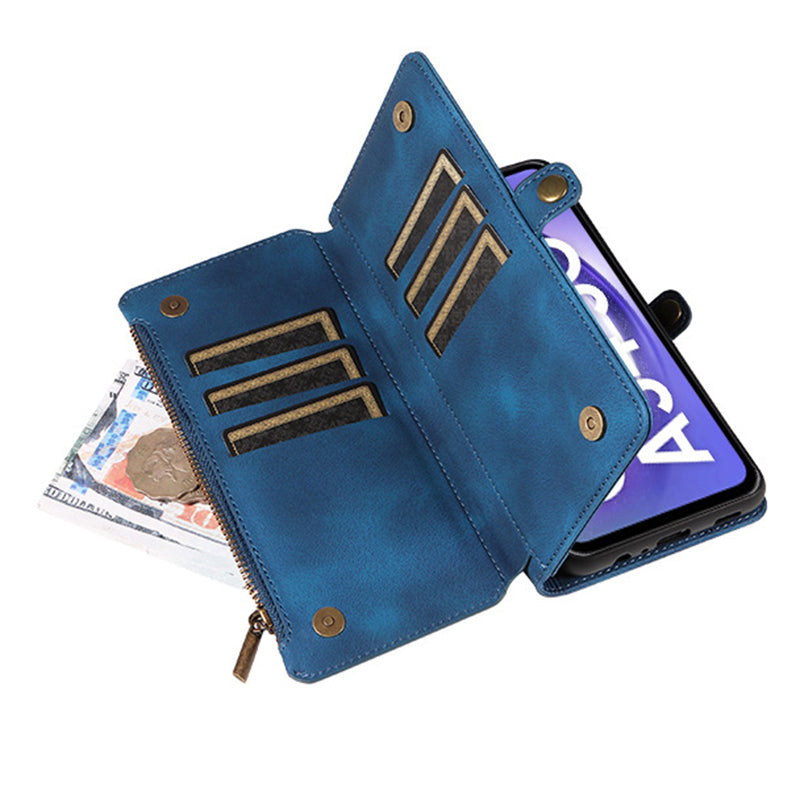 For Samsung Galaxy A14 4G 5G Zipper Pocket Viewing Stand Wallet Leather Case Phone Cover with Strap