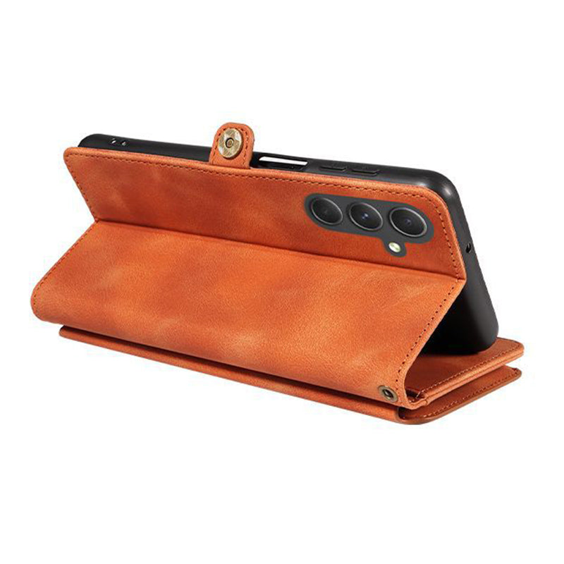 For Samsung Galaxy A14 4G 5G Zipper Pocket Viewing Stand Wallet Leather Case Phone Cover with Strap