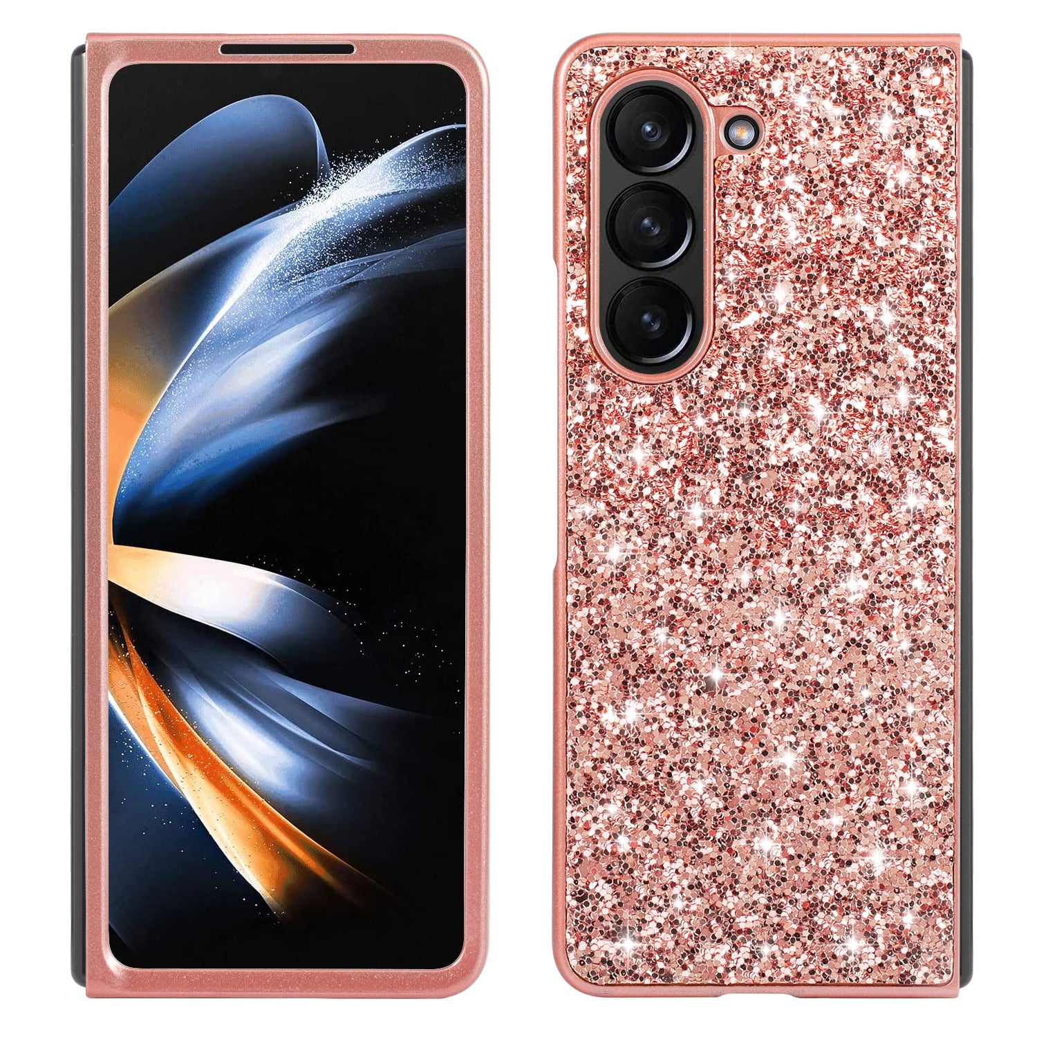 For Samsung Galaxy Z Fold5 5G Glitter Sequins Phone Case Electroplating TPU Frame Hard PC Back Cover