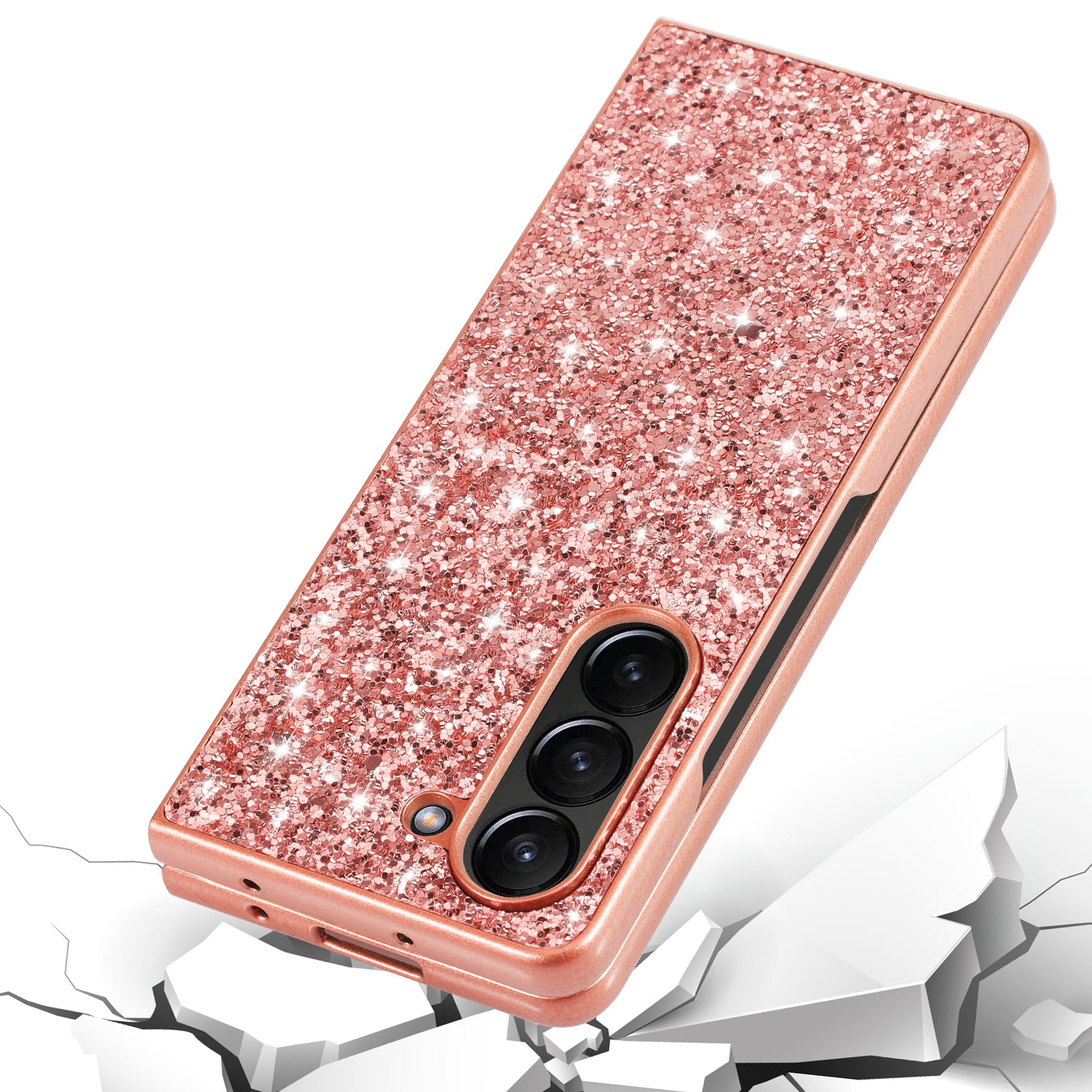 For Samsung Galaxy Z Fold5 5G Glitter Sequins Phone Case Electroplating TPU Frame Hard PC Back Cover