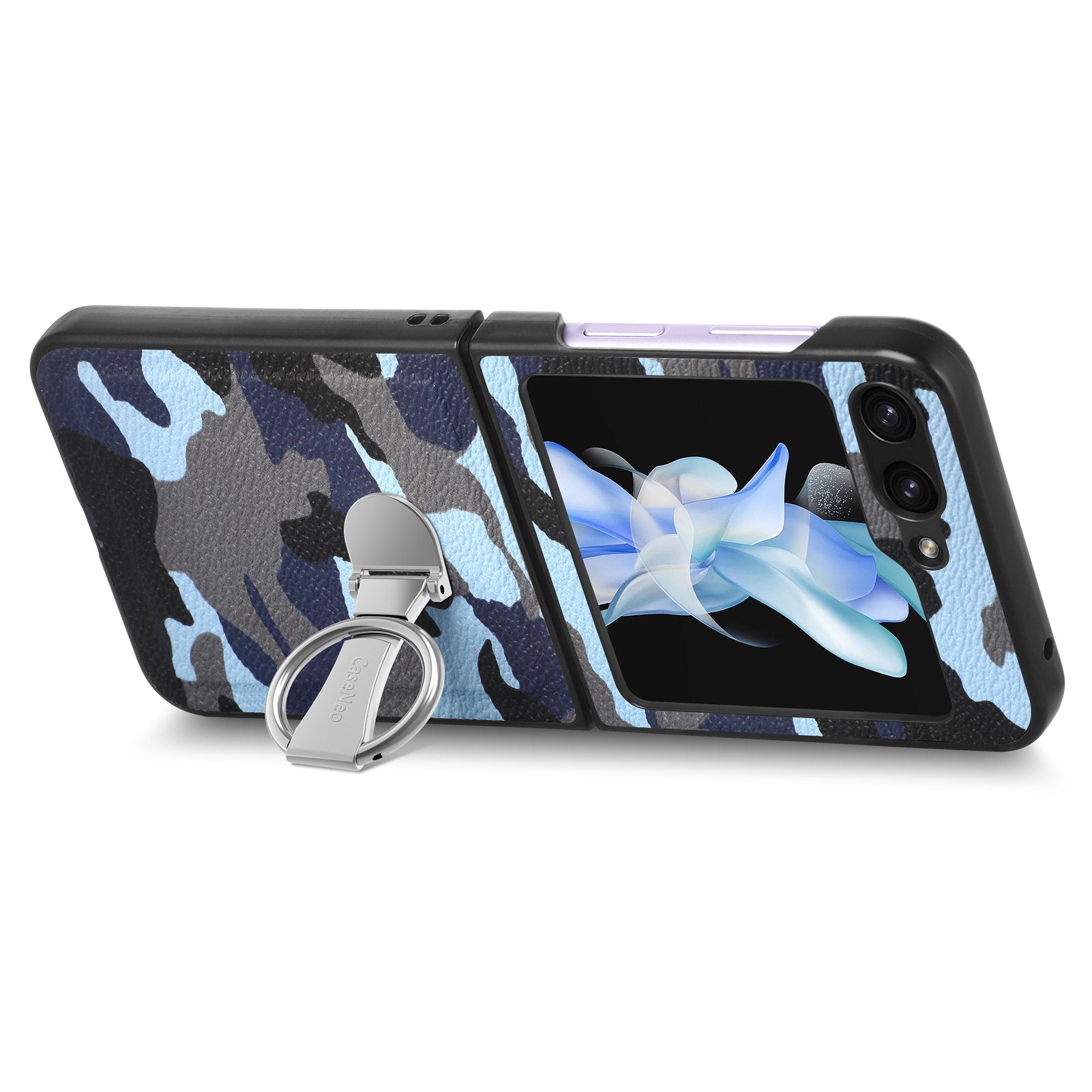 For Samsung Galaxy Z Flip5 5G PU Leather PC Camouflage Pattern Case Ring Holder Kickstand Phone Cover