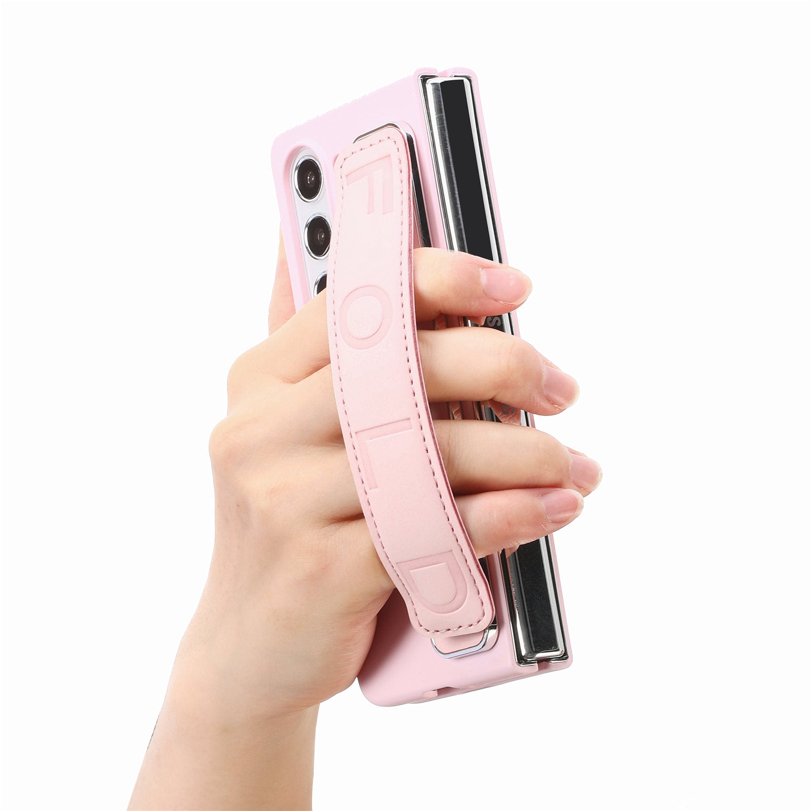 For Samsung Galaxy Z Fold5 5G Hard PC Skin-touch Phone Case Wristband Anti-drop Cover with Tempered Glass Film