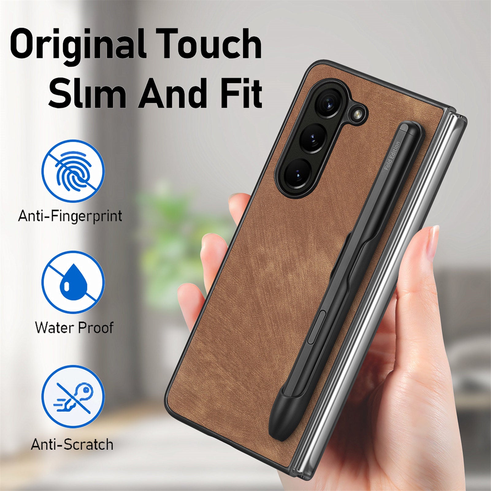 Pro Samsung Galaxy Z Fold5 5G Vintage nárazuvzdorné pouzdro na telefon PU kožené pouzdro na PC pero Designový kryt 