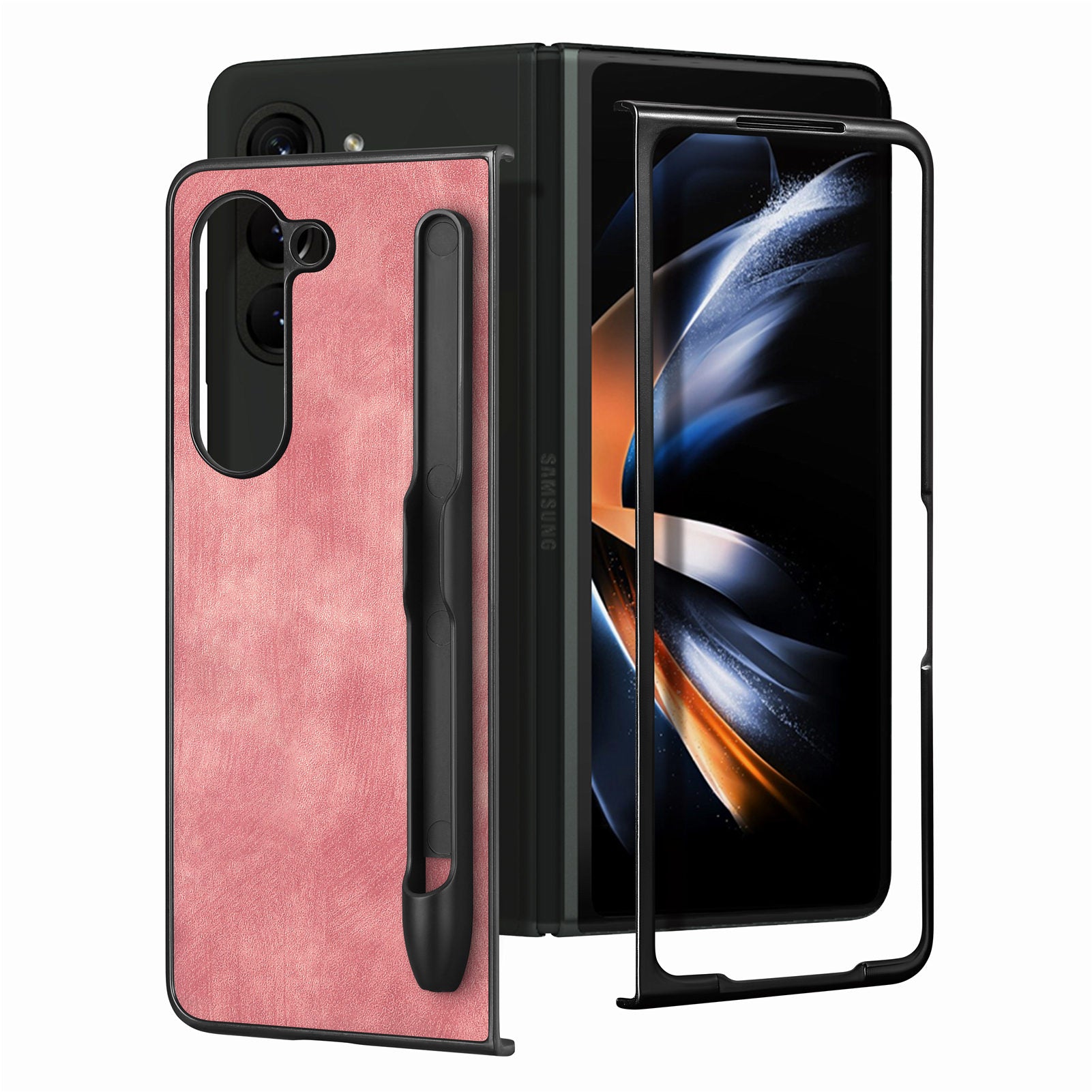 For Samsung Galaxy Z Fold5 5G Vintage Shockproof Phone Case PU Leather PC Pen Slot Design Cover