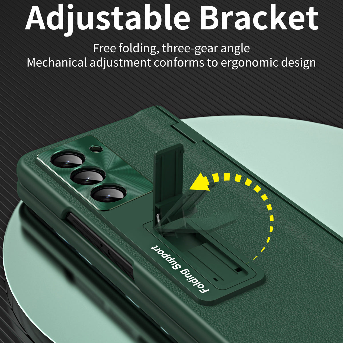 For Samsung Galaxy Z Fold5 5G Kickstand Phone Case Slim Hard PC PU Leather Phone Cover with Tempered Glass Film