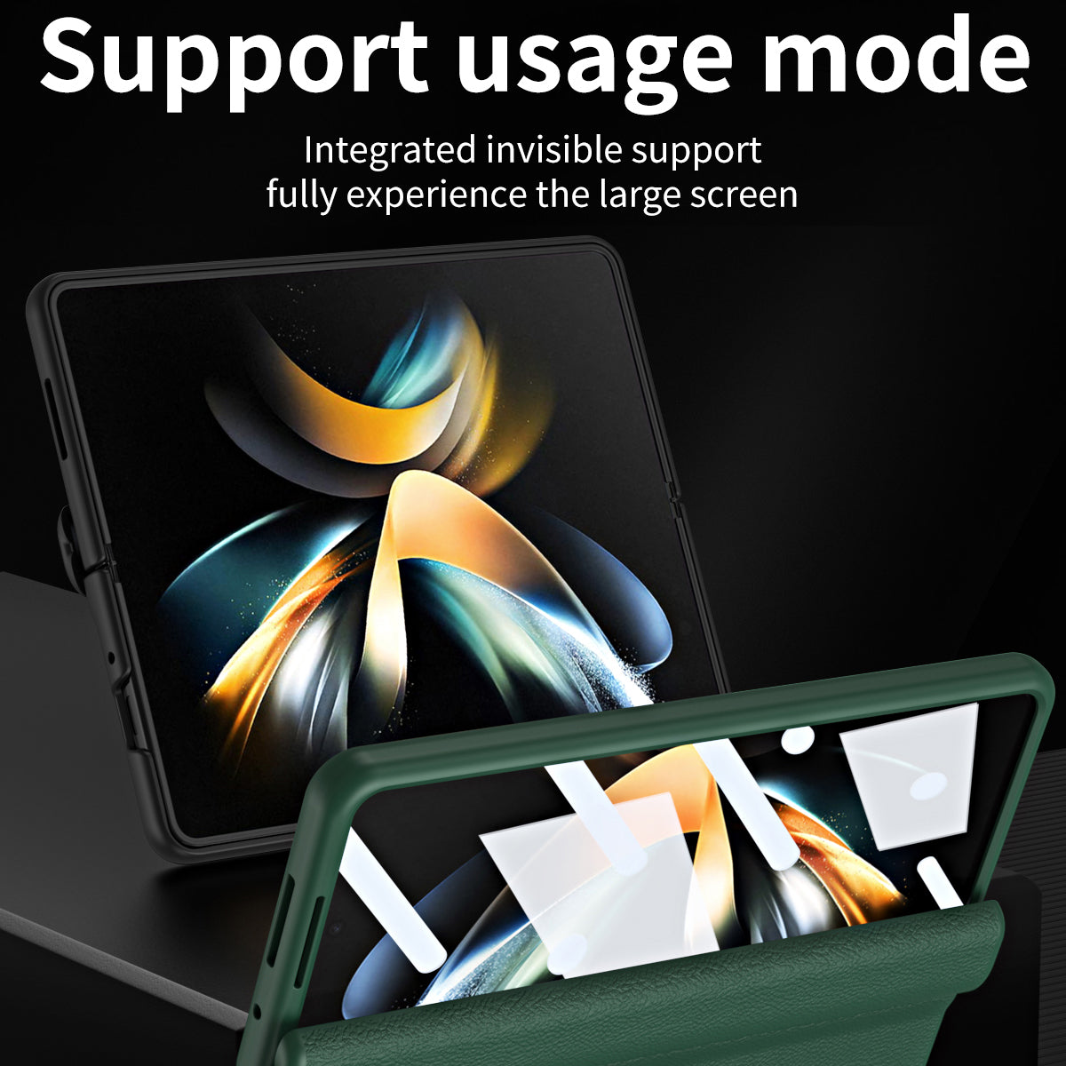 For Samsung Galaxy Z Fold5 5G Kickstand Phone Case Slim Hard PC PU Leather Phone Cover with Tempered Glass Film