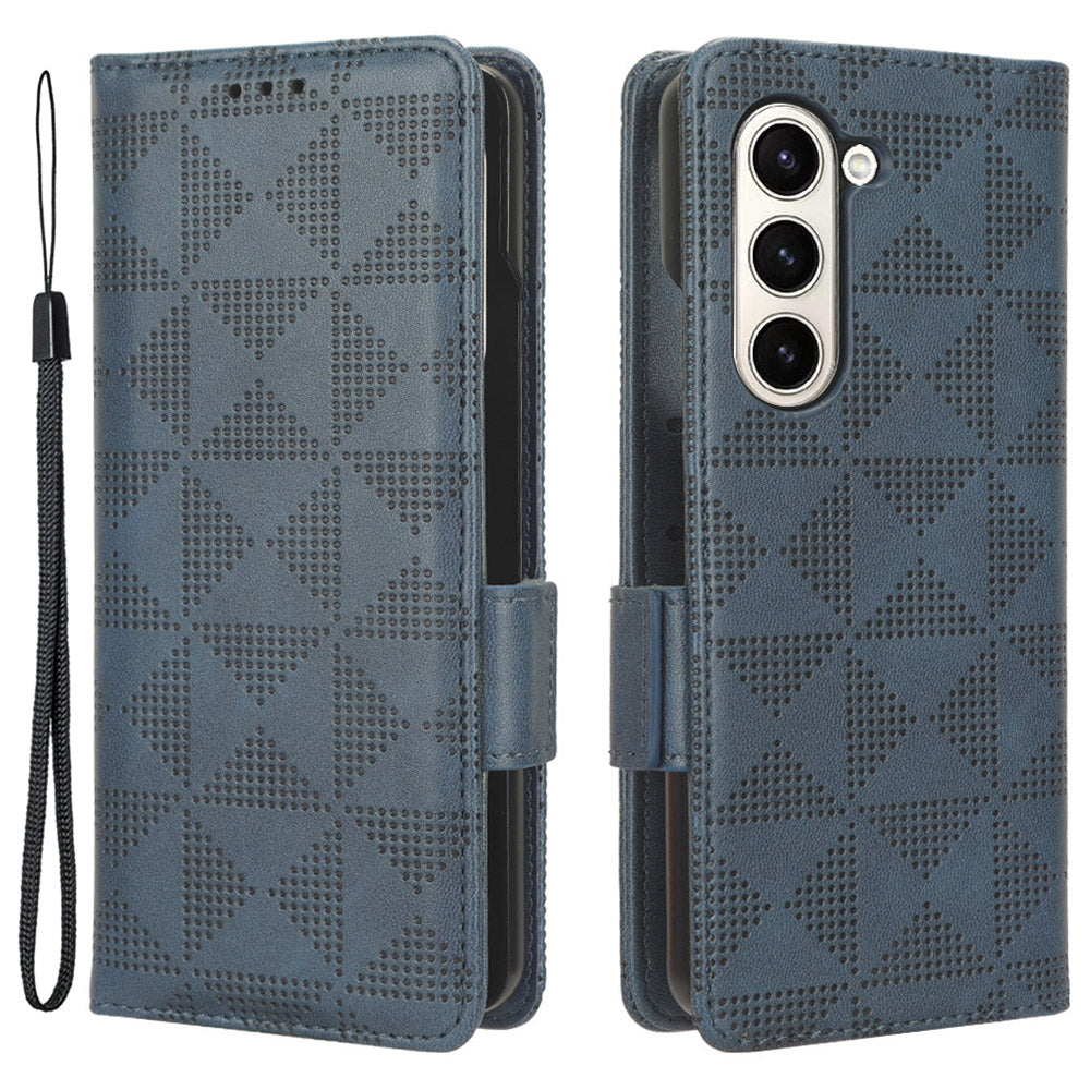 For Samsung Galaxy Z Fold5 5G Imprinted Triangle Cell Phone Cover PU Leather Stand Wallet Case