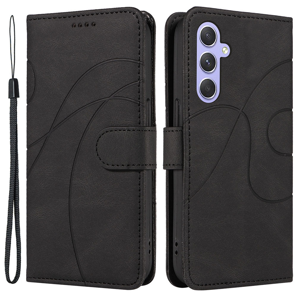 Phone Stand Shell For Samsung Galaxy A25 5G PU Leather Mobile Phone Case Imprinted Line Wallet Cover