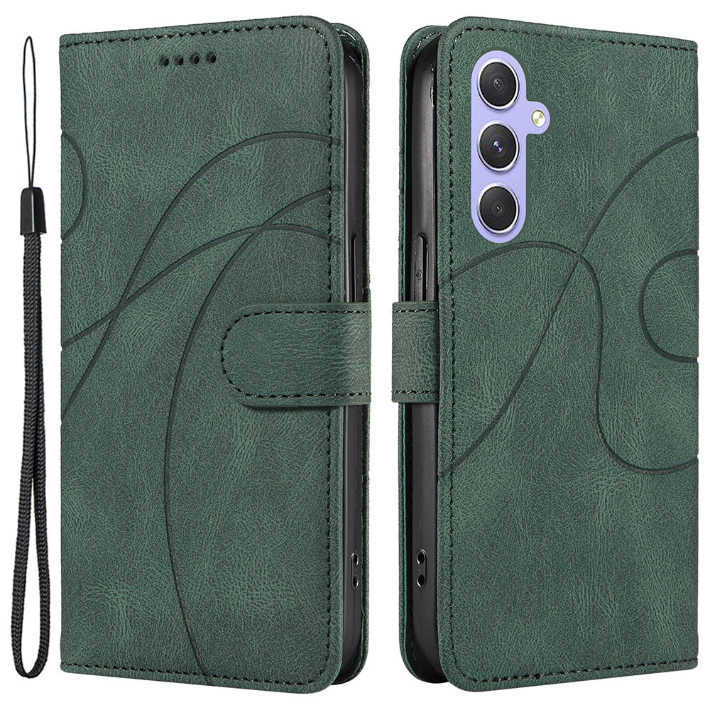 Phone Stand Shell For Samsung Galaxy A25 5G PU Leather Mobile Phone Case Imprinted Line Wallet Cover