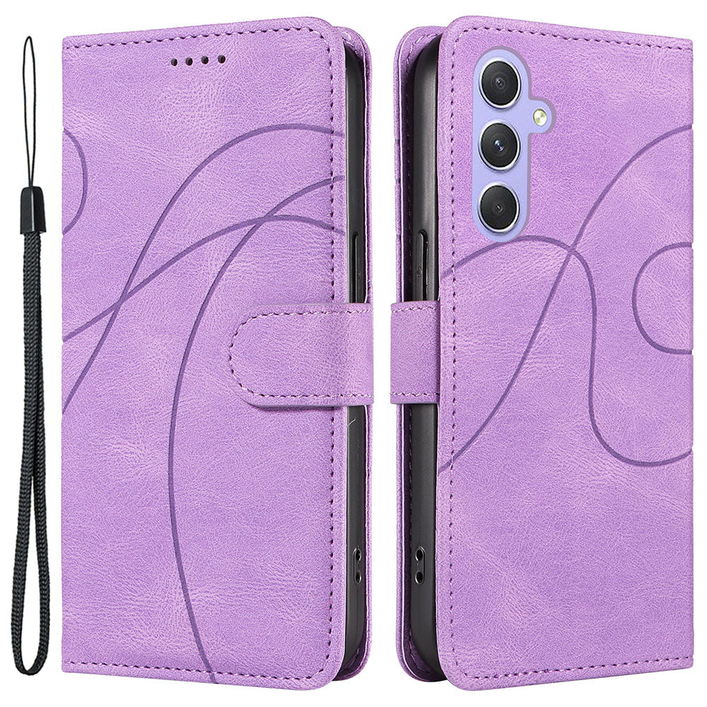 Phone Stand Shell For Samsung Galaxy A25 5G PU Leather Mobile Phone Case Imprinted Line Wallet Cover