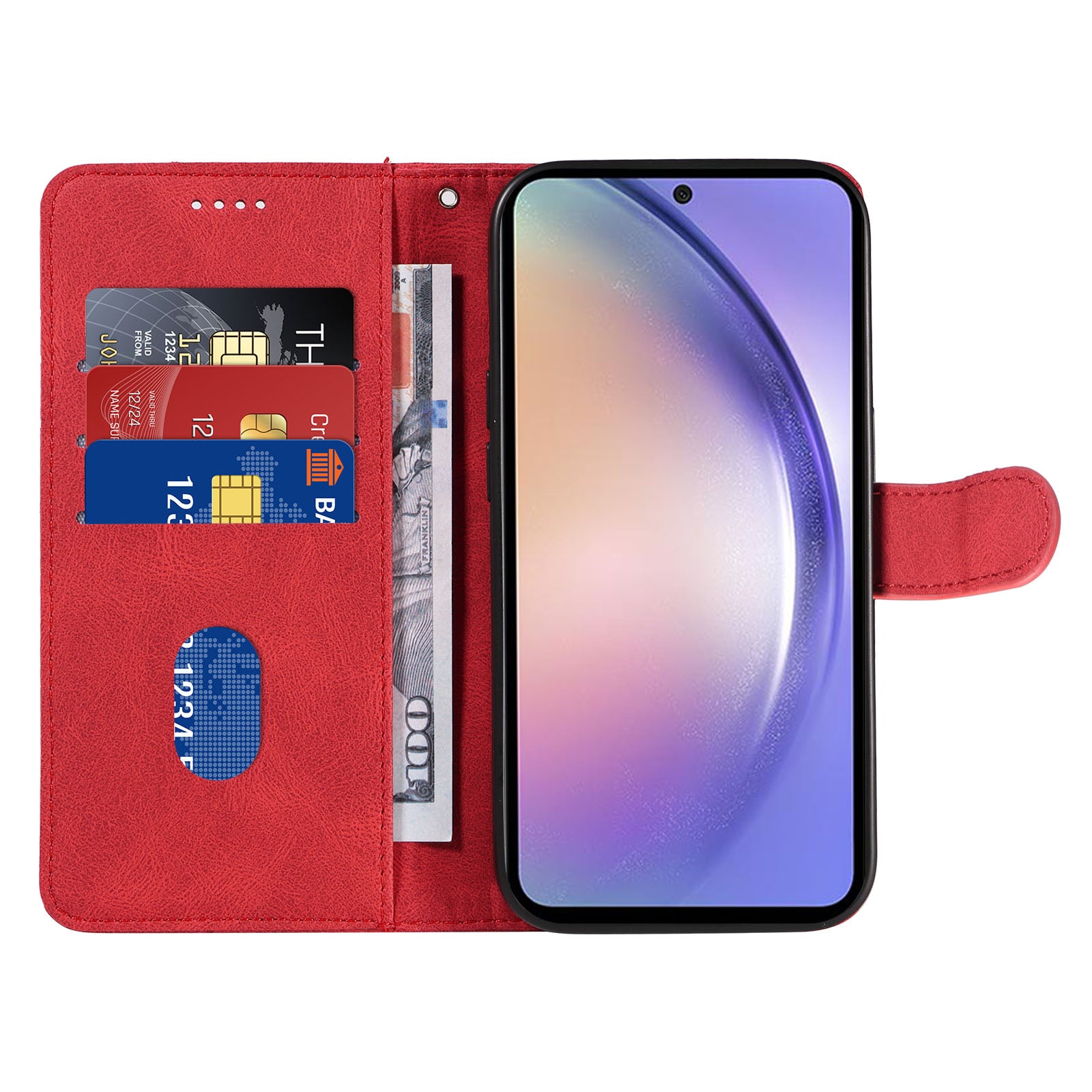 Phone Stand Shell For Samsung Galaxy A25 5G PU Leather Mobile Phone Case Imprinted Line Wallet Cover