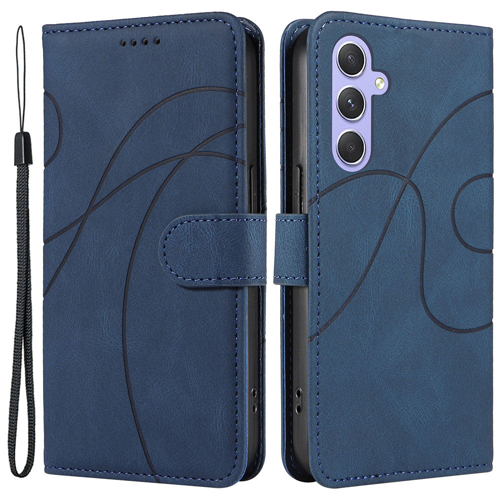 Phone Stand Shell For Samsung Galaxy A25 5G PU Leather Mobile Phone Case Imprinted Line Wallet Cover
