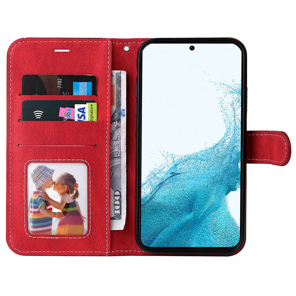 For Samsung Galaxy S23 FE Wallet Phone Case Three-color Splicing Leather Stand Cover with Strap