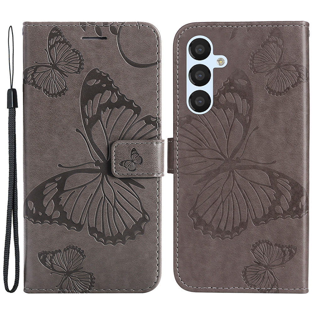 KT Imprinting Flower Series-2 For Samsung Galaxy S23 FE PU Leather Wallet Phone Case Butterfly Imprint Stand Cover