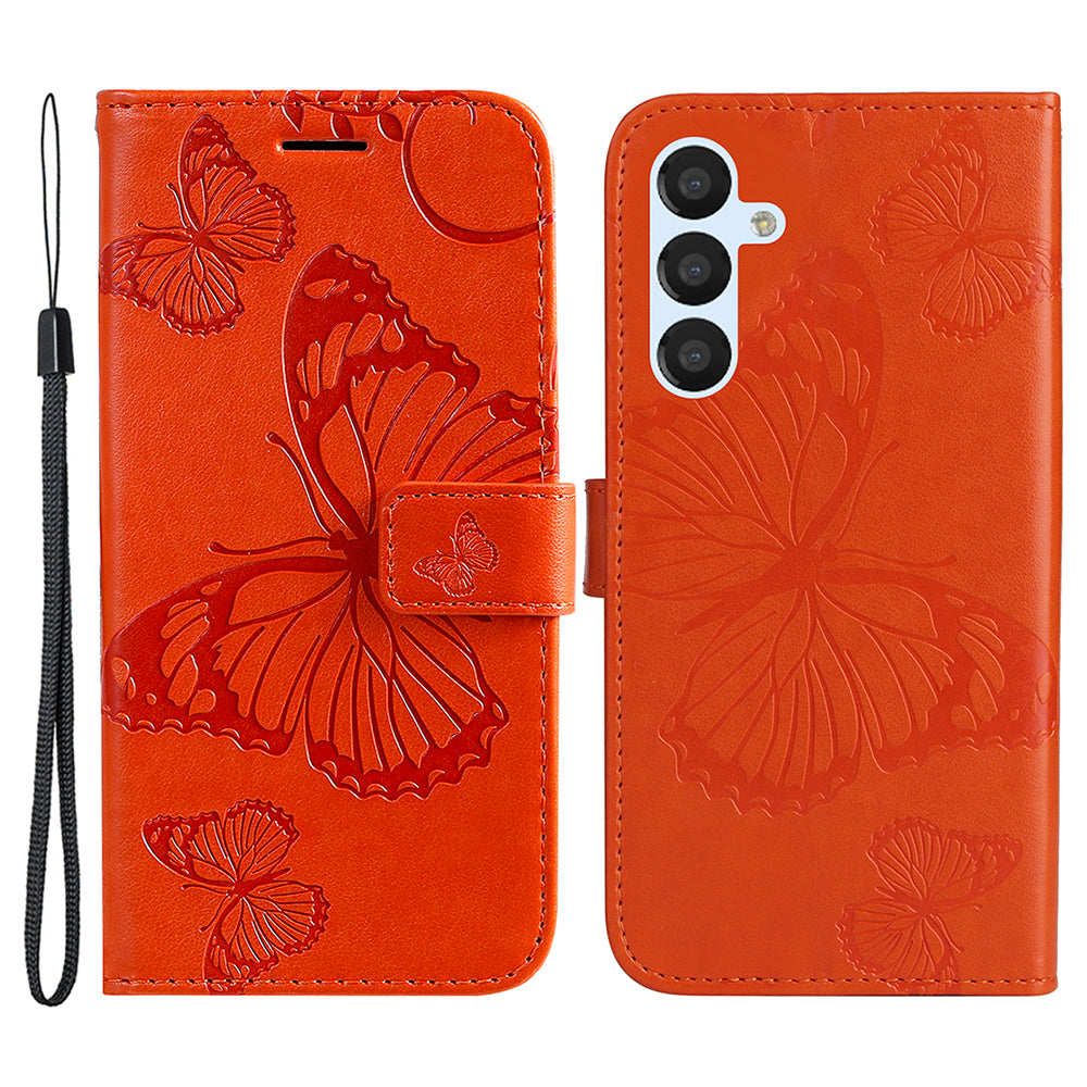 KT Imprinting Flower Series-2 For Samsung Galaxy S23 FE PU Leather Wallet Phone Case Butterfly Imprint Stand Cover