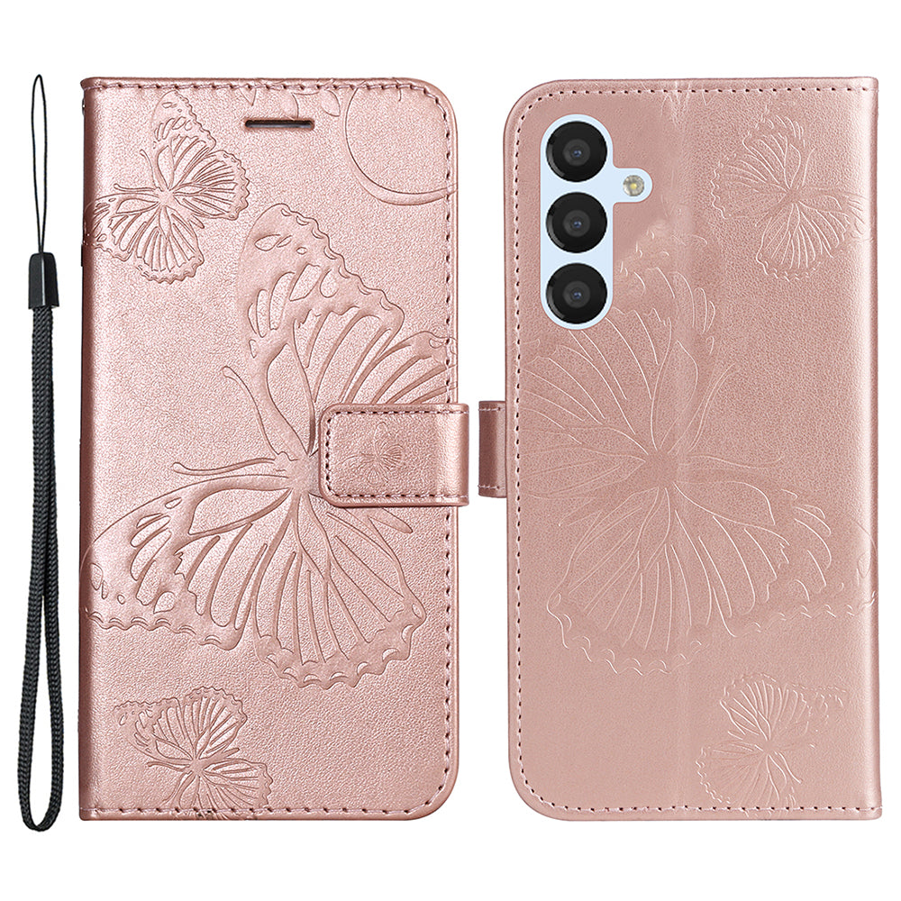 KT Imprinting Flower Series-2 For Samsung Galaxy S23 FE PU Leather Wallet Phone Case Butterfly Imprint Stand Cover