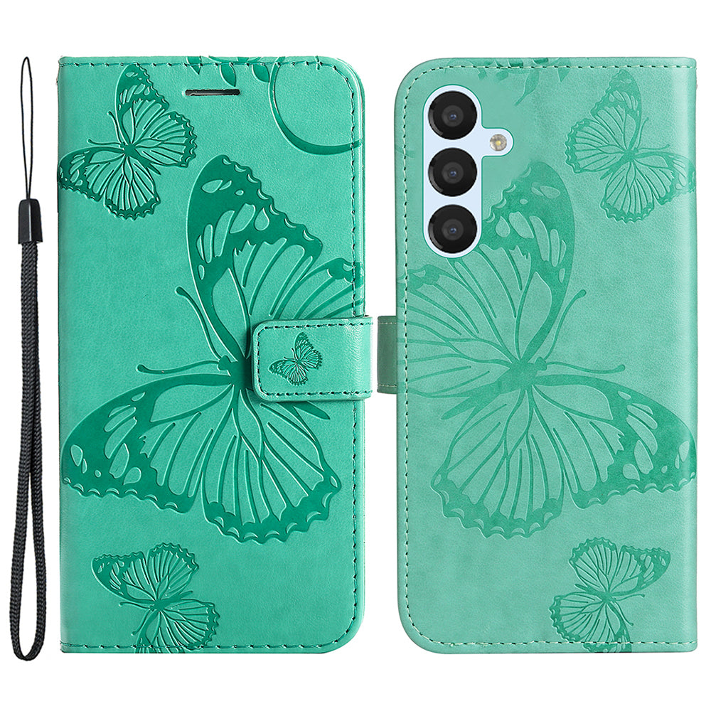 KT Imprinting Flower Series-2 For Samsung Galaxy S23 FE PU Leather Wallet Phone Case Butterfly Imprint Stand Cover