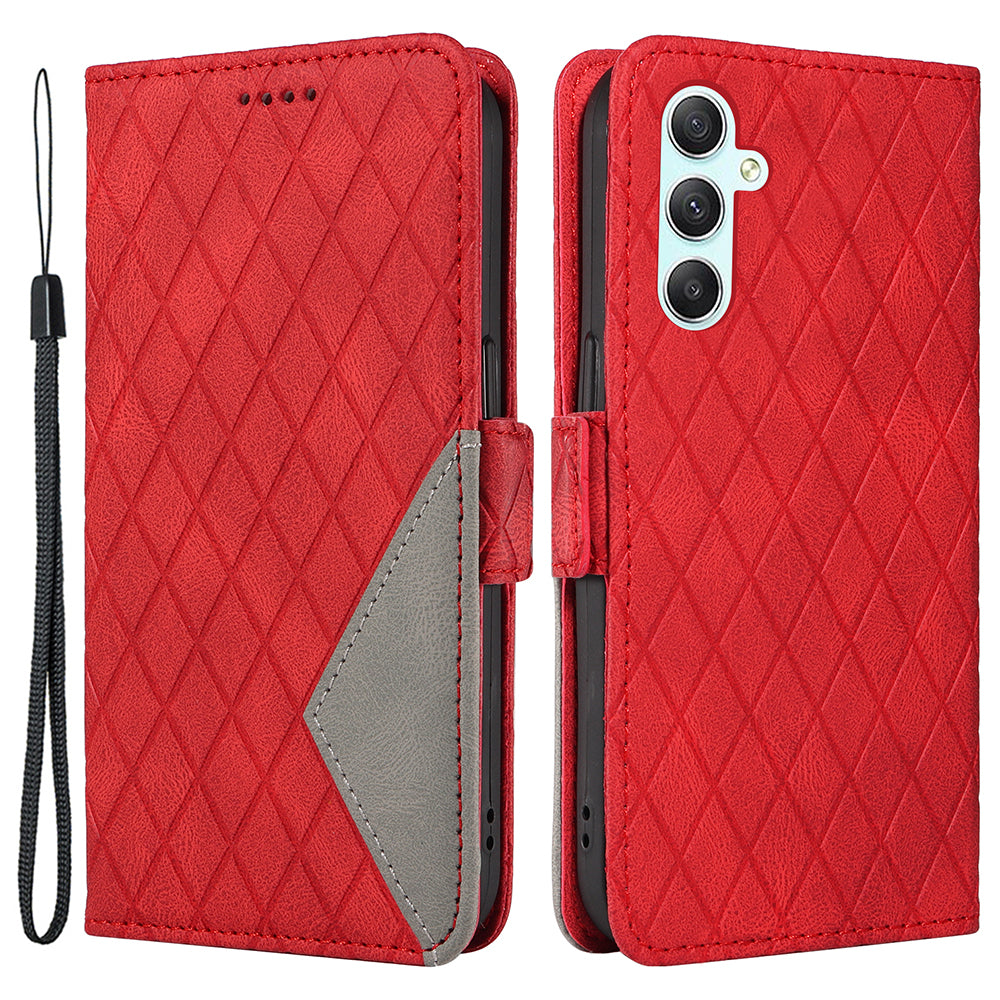 For Samsung Galaxy A25 5G Splicing PU Leather Phone Case Rhombus Imprinted Stand Flip Wallet Phone Cover