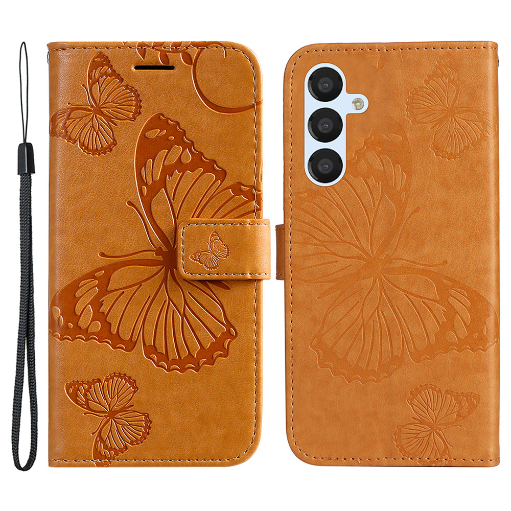 KT Imprinting Flower Series-2 For Samsung Galaxy A25 5G Phone Stand Case Butterfly Imprint PU Leather Cover Wallet