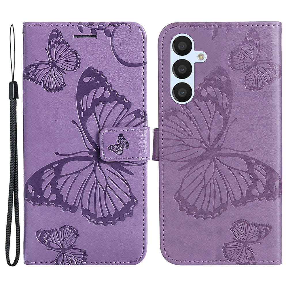 KT Imprinting Flower Series-2 For Samsung Galaxy A25 5G Phone Stand Case Butterfly Imprint PU Leather Cover Wallet