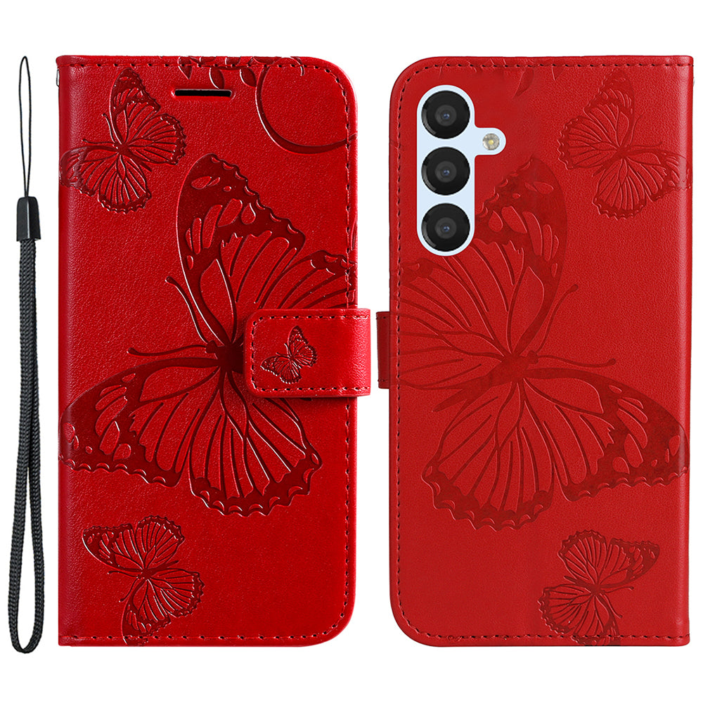 KT Imprinting Flower Series-2 For Samsung Galaxy A25 5G Phone Stand Case Butterfly Imprint PU Leather Cover Wallet