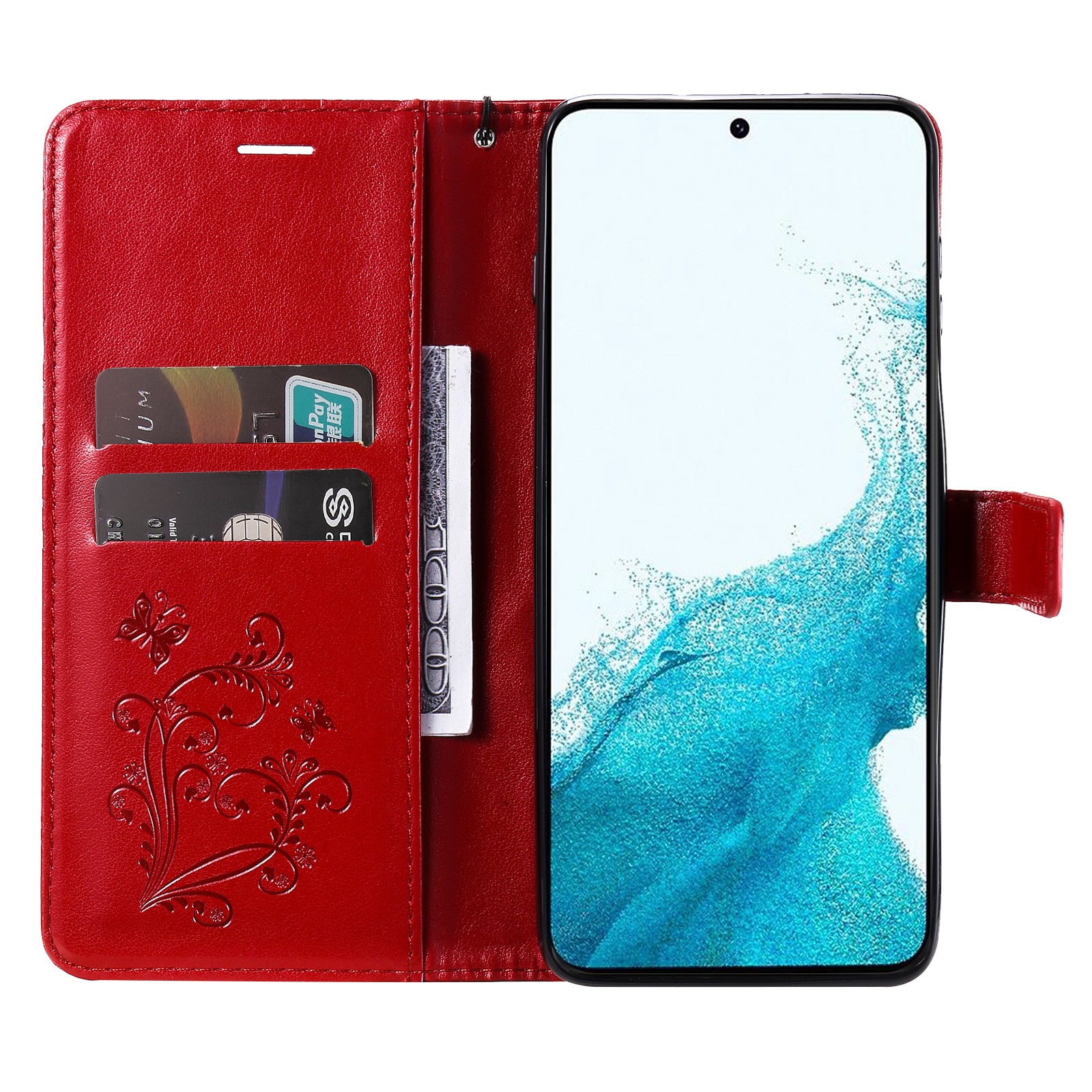KT Imprinting Flower Series-2 For Samsung Galaxy A25 5G Phone Stand Case Butterfly Imprint PU Leather Cover Wallet