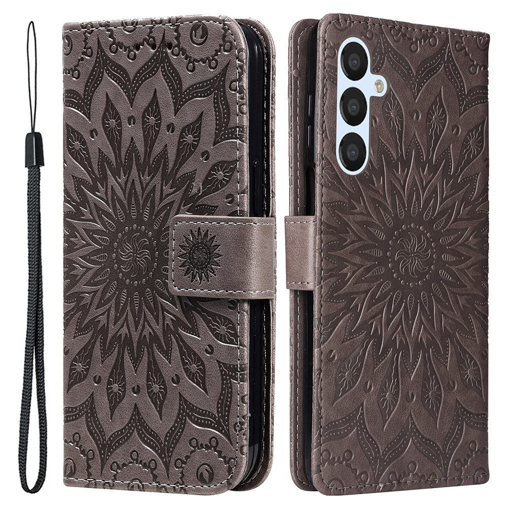 KT Imprinting Flower Series-1 For Samsung Galaxy A25 5G PU Leather Wallet Flip Stand Phone Cover Anti-Scratch Case Shell