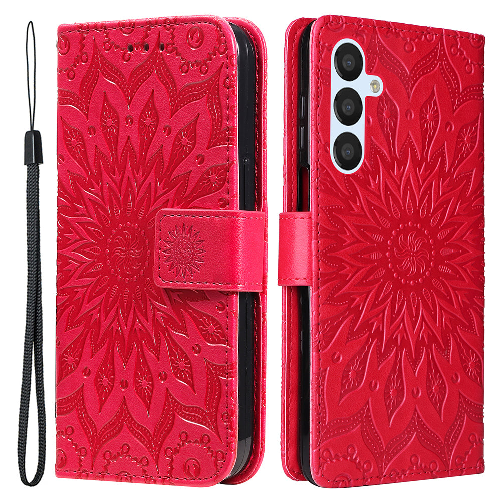 KT Imprinting Flower Series-1 For Samsung Galaxy A25 5G PU Leather Wallet Flip Stand Phone Cover Anti-Scratch Case Shell