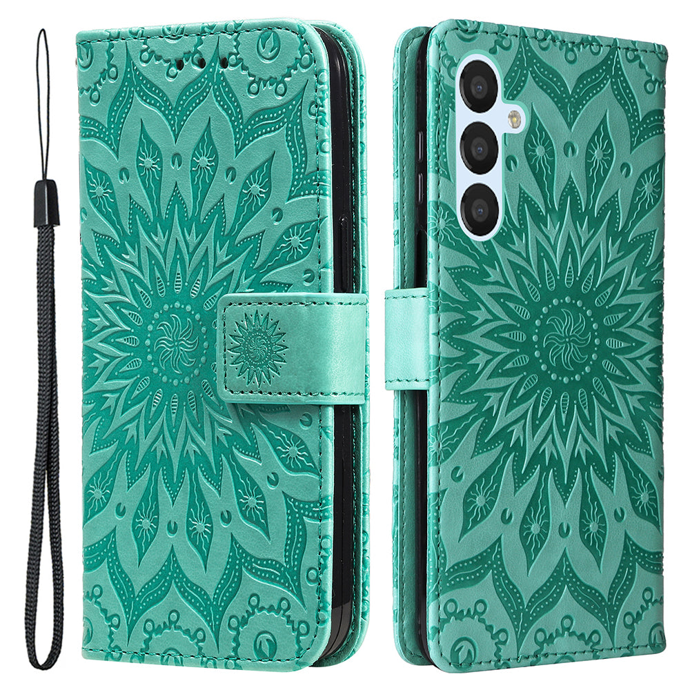 KT Imprinting Flower Series-1 For Samsung Galaxy A25 5G PU Leather Wallet Flip Stand Phone Cover Anti-Scratch Case Shell