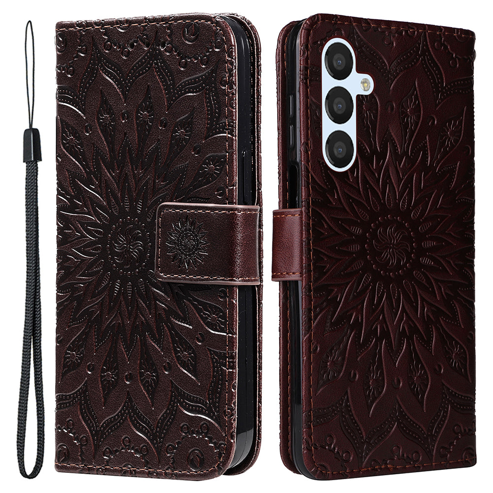 KT Imprinting Flower Series-1 For Samsung Galaxy A25 5G PU Leather Wallet Flip Stand Phone Cover Anti-Scratch Case Shell