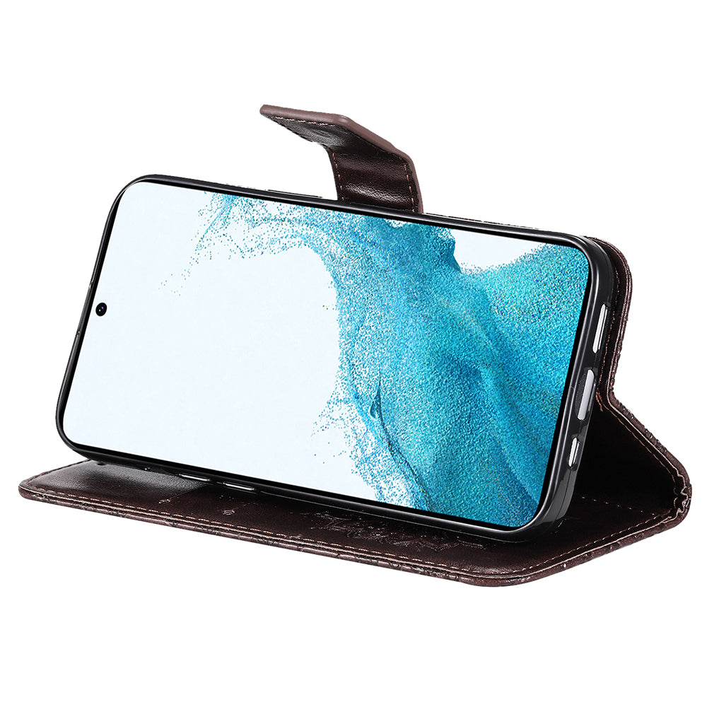 KT Imprinting Flower Series-1 For Samsung Galaxy A25 5G PU Leather Wallet Flip Stand Phone Cover Anti-Scratch Case Shell