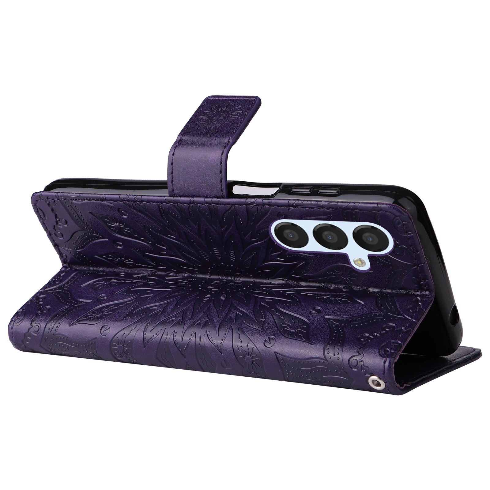 KT Imprinting Flower Series-1 For Samsung Galaxy A25 5G PU Leather Wallet Flip Stand Phone Cover Anti-Scratch Case Shell