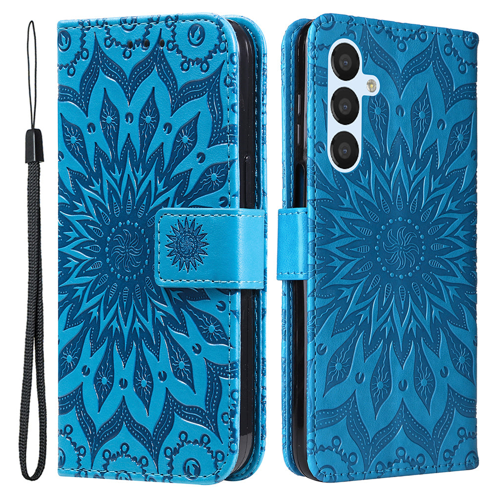 KT Imprinting Flower Series-1 For Samsung Galaxy A25 5G PU Leather Wallet Flip Stand Phone Cover Anti-Scratch Case Shell