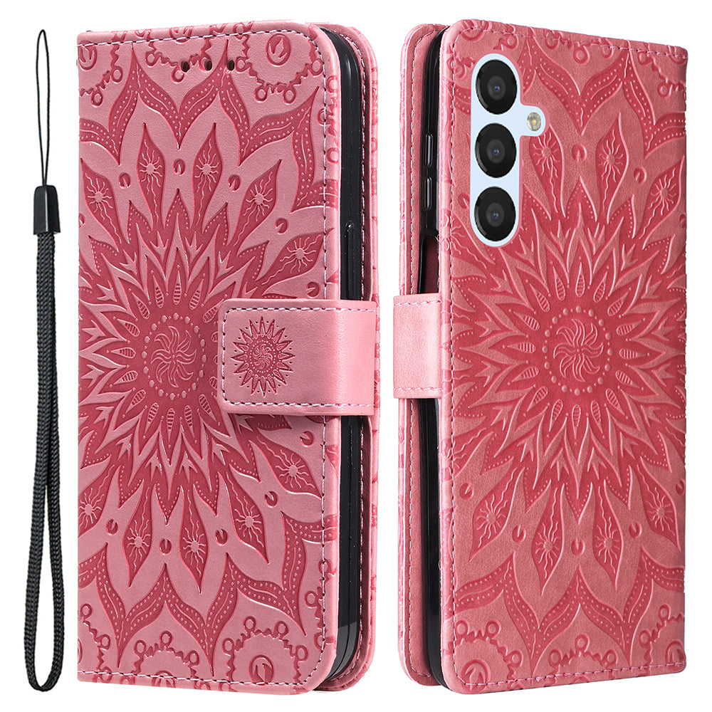 KT Imprinting Flower Series-1 For Samsung Galaxy A25 5G PU Leather Wallet Flip Stand Phone Cover Anti-Scratch Case Shell