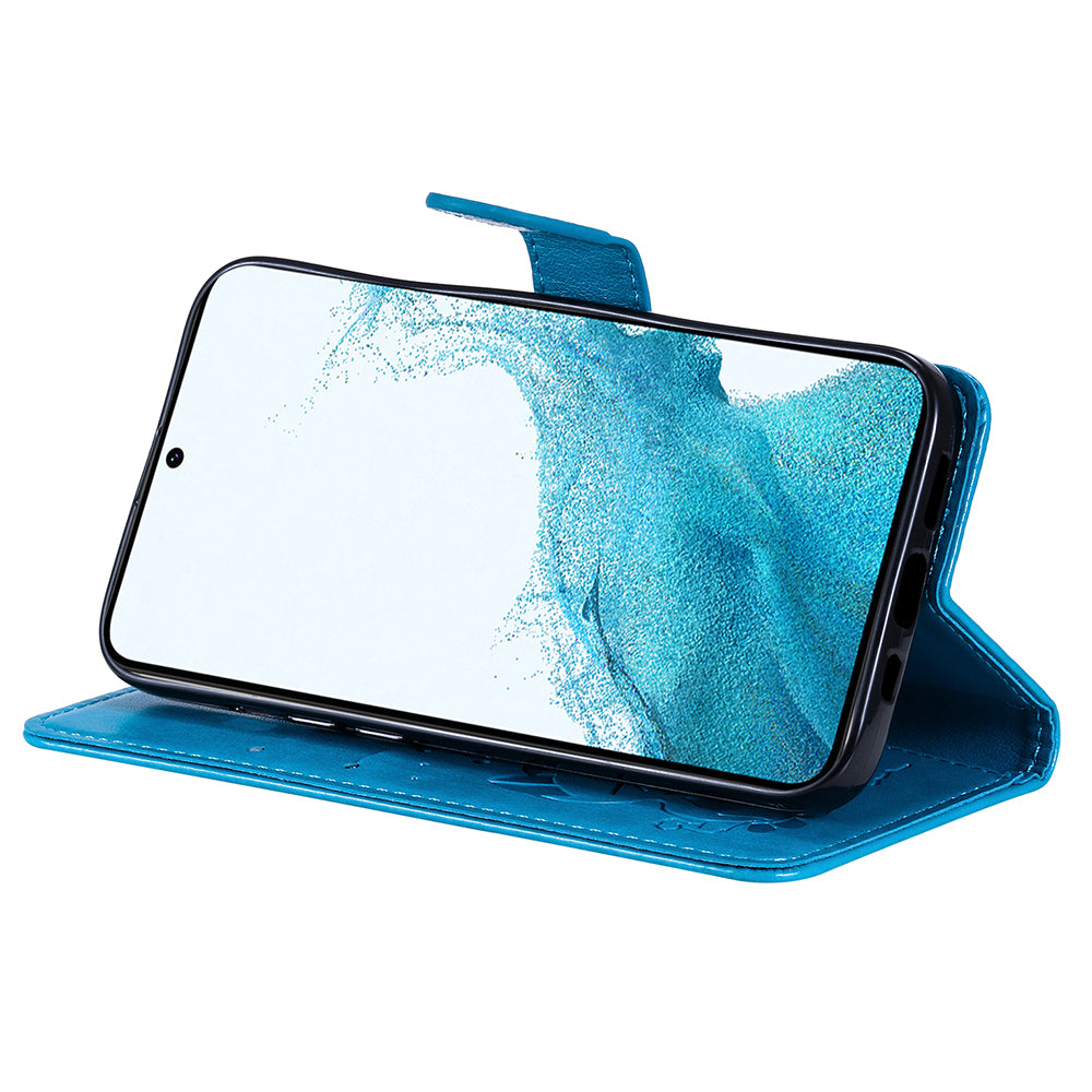 KT Imprinting Flower Series-4 For Samsung Galaxy A25 5G PU Leather Phone Cover Imprinted Cat Stand Wallet Case