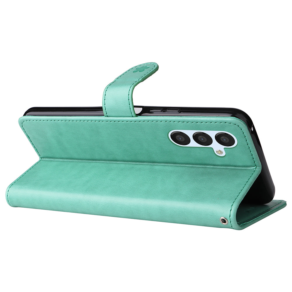 KT Imprinting Flower Series-4 For Samsung Galaxy A25 5G PU Leather Phone Cover Imprinted Cat Stand Wallet Case