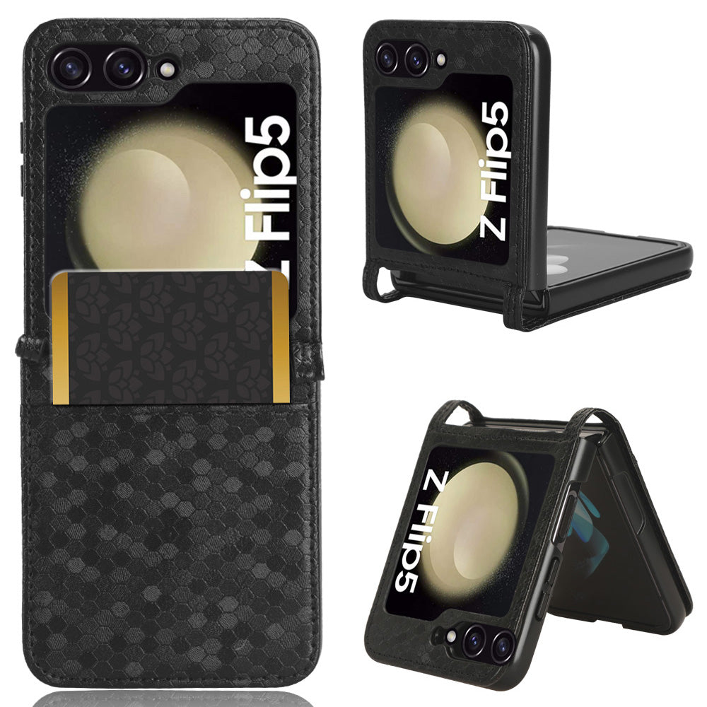 For Samsung Galaxy Z Flip5 5G PU Leather Phone Case with Card Holder Imprinted Dot Pattern Phone Cover