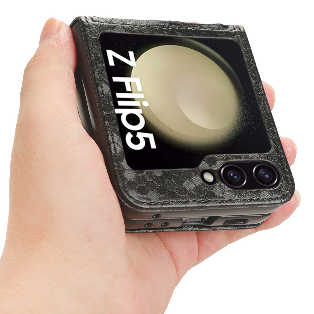 For Samsung Galaxy Z Flip5 5G PU Leather Phone Case with Card Holder Imprinted Dot Pattern Phone Cover