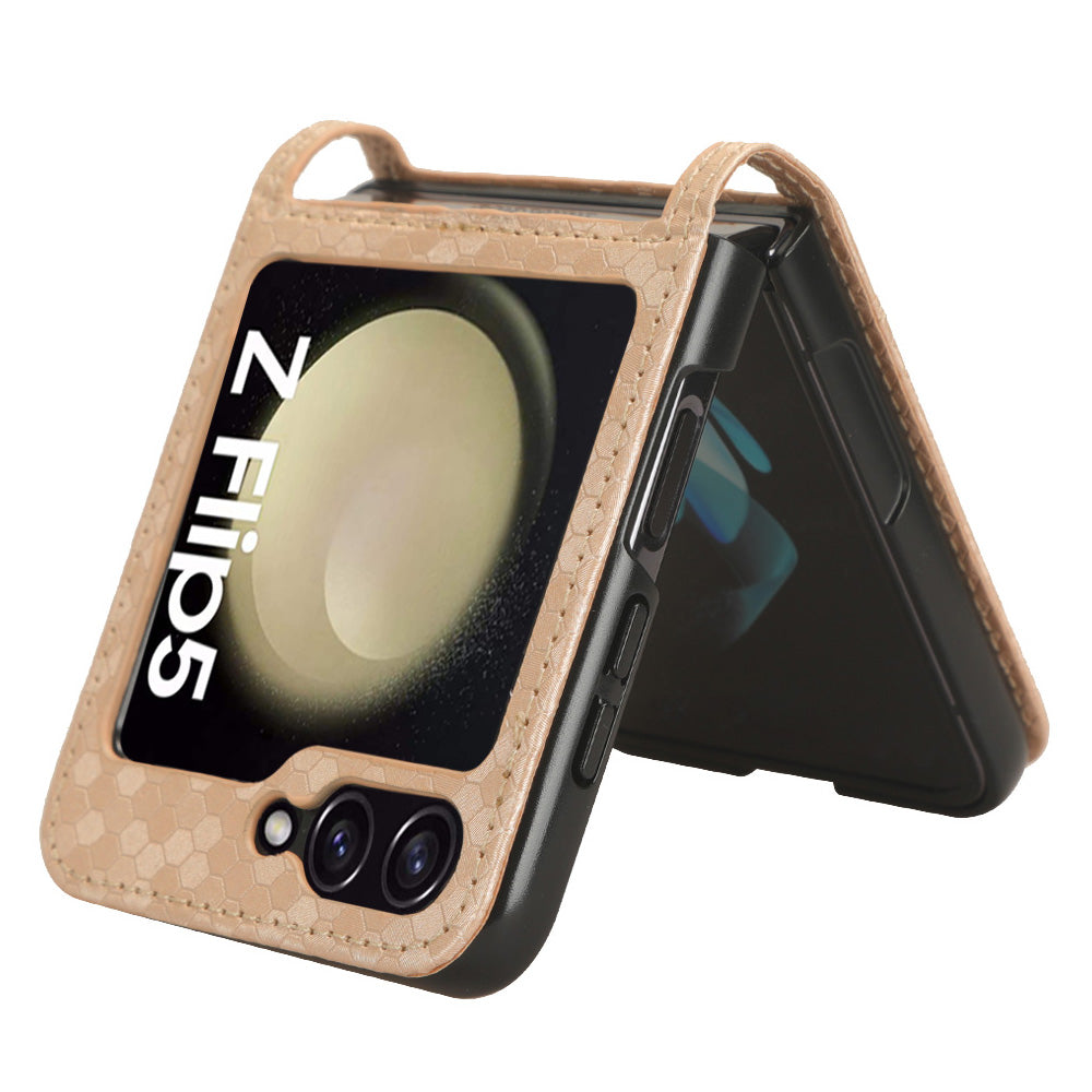 For Samsung Galaxy Z Flip5 5G PU Leather Phone Case with Card Holder Imprinted Dot Pattern Phone Cover