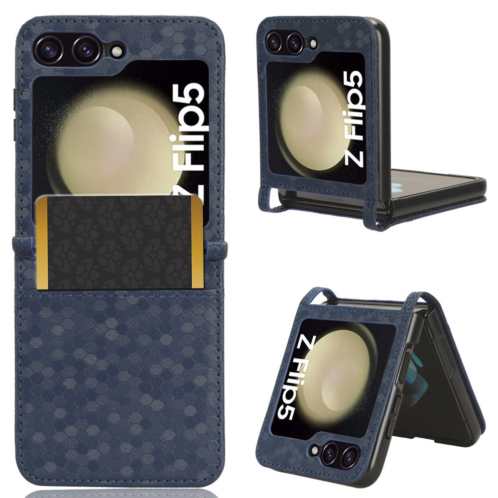 For Samsung Galaxy Z Flip5 5G PU Leather Phone Case with Card Holder Imprinted Dot Pattern Phone Cover