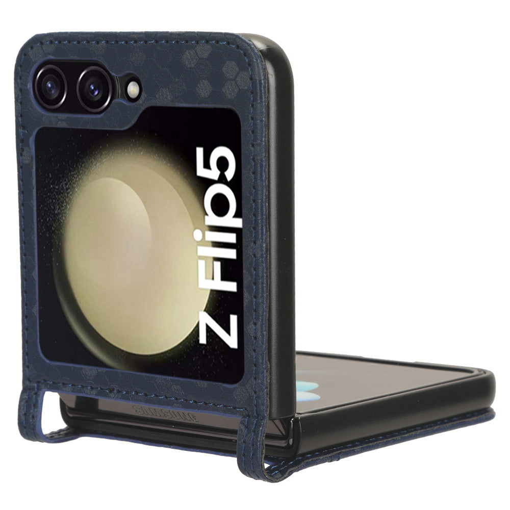 For Samsung Galaxy Z Flip5 5G PU Leather Phone Case with Card Holder Imprinted Dot Pattern Phone Cover