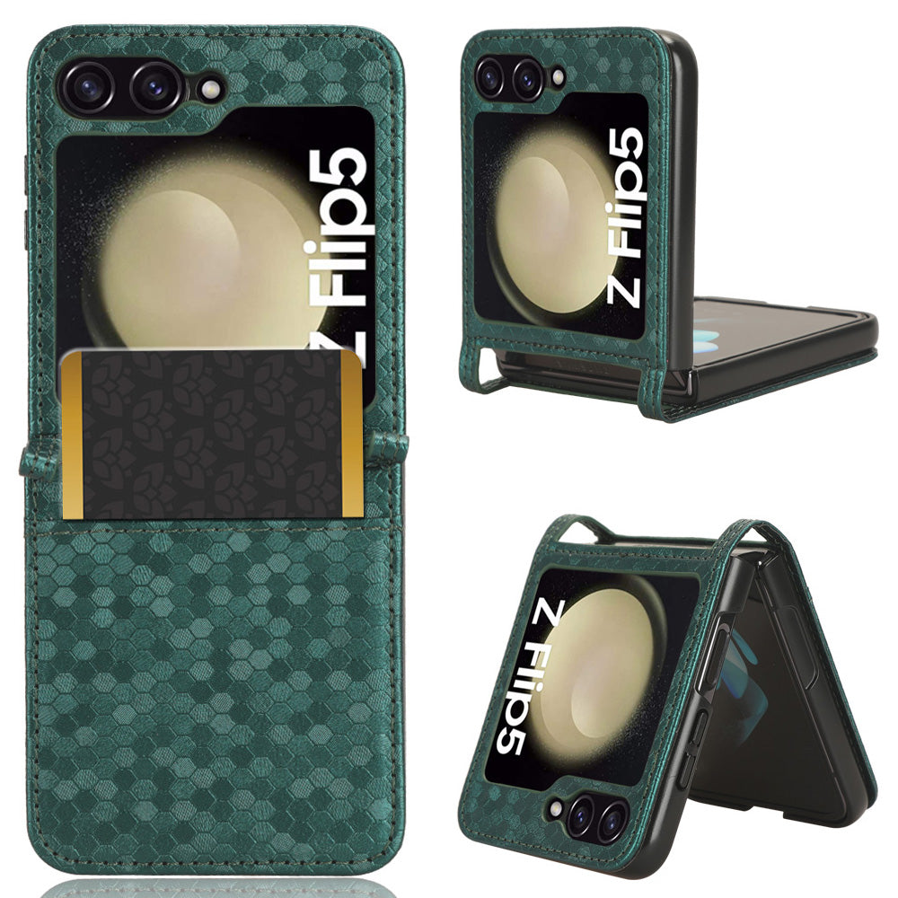 For Samsung Galaxy Z Flip5 5G PU Leather Phone Case with Card Holder Imprinted Dot Pattern Phone Cover