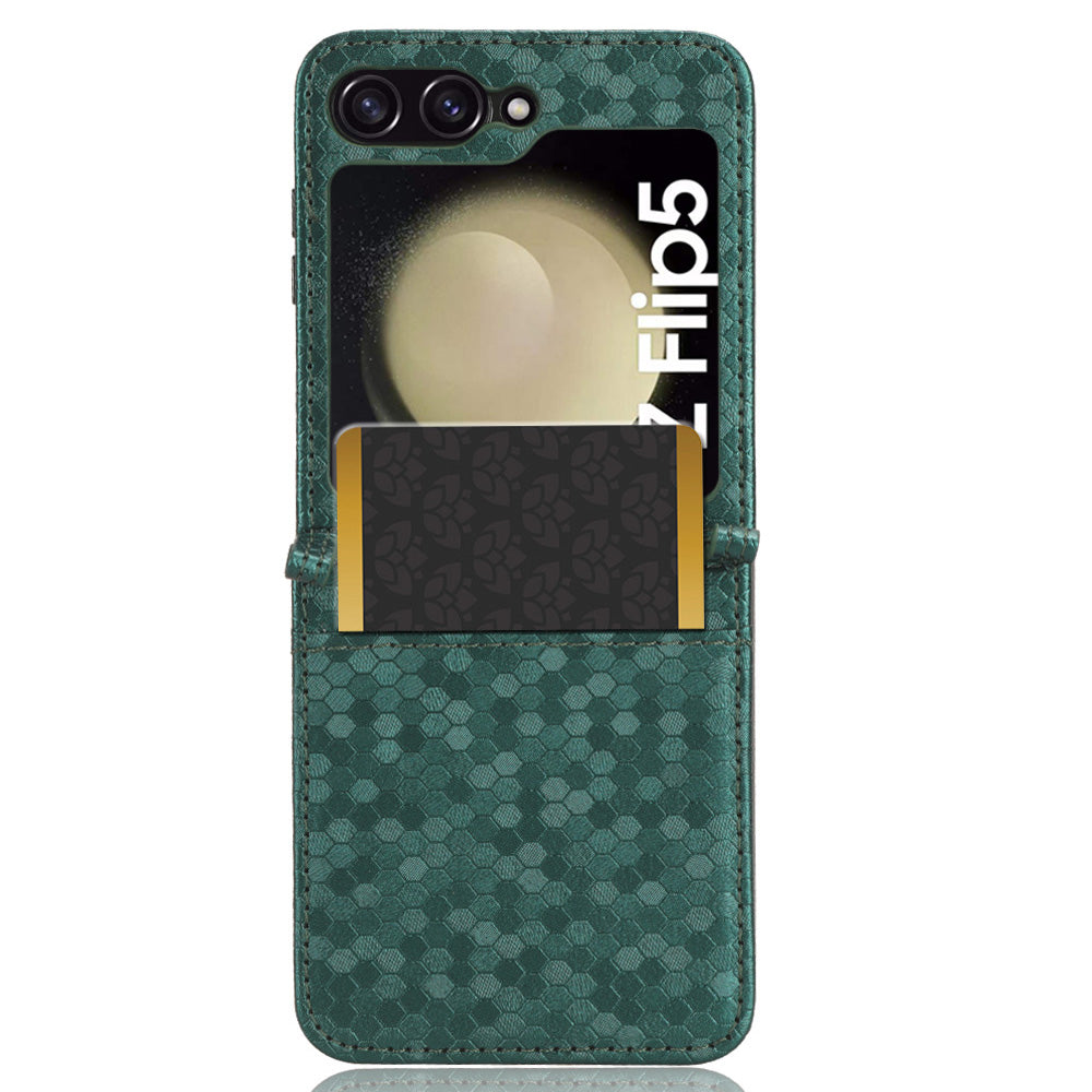 For Samsung Galaxy Z Flip5 5G PU Leather Phone Case with Card Holder Imprinted Dot Pattern Phone Cover
