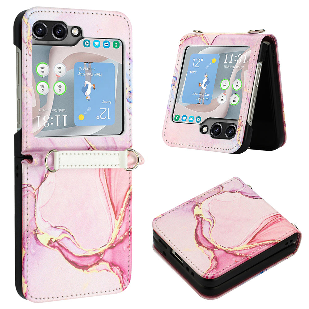 YB Pattern Printing Leather Series-5 for Samsung Galaxy Z Flip5 5G Phone Case Marble Pattern PU Leather Cover