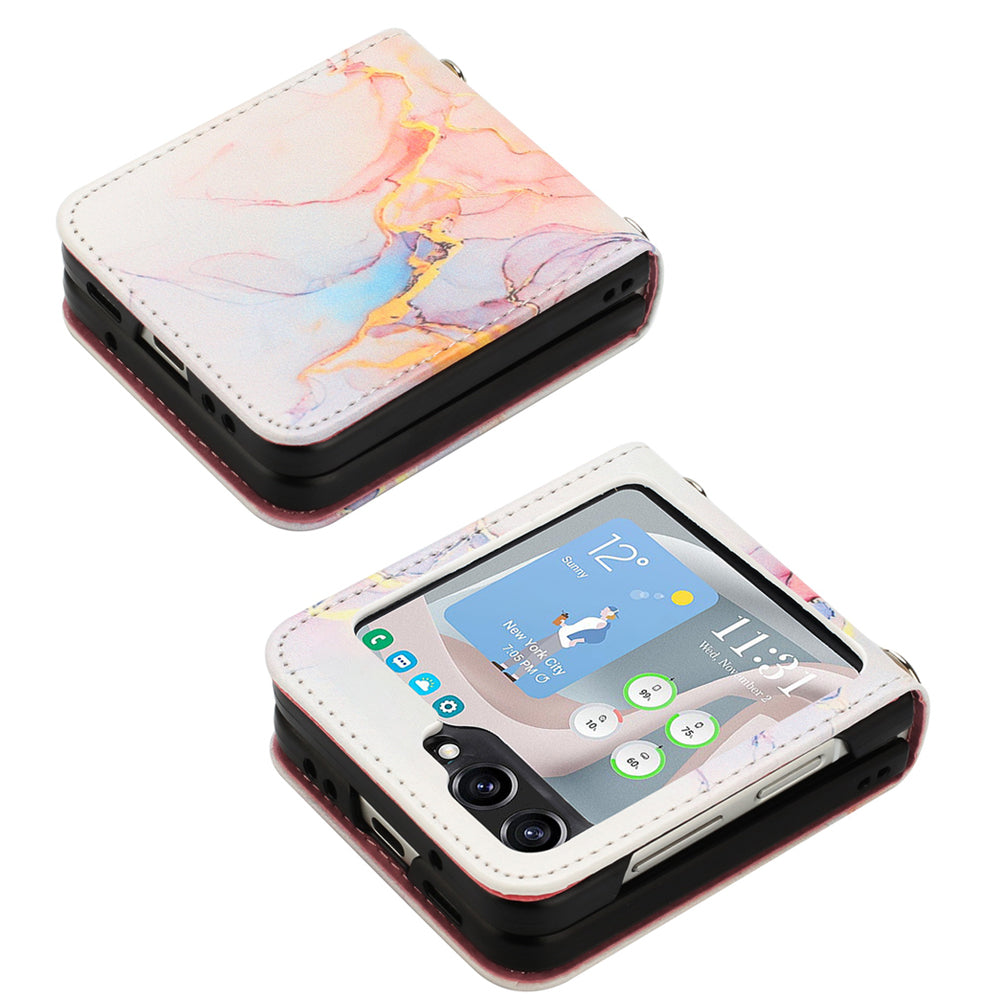 YB Pattern Printing Leather Series-5 for Samsung Galaxy Z Flip5 5G Phone Case Marble Pattern PU Leather Cover