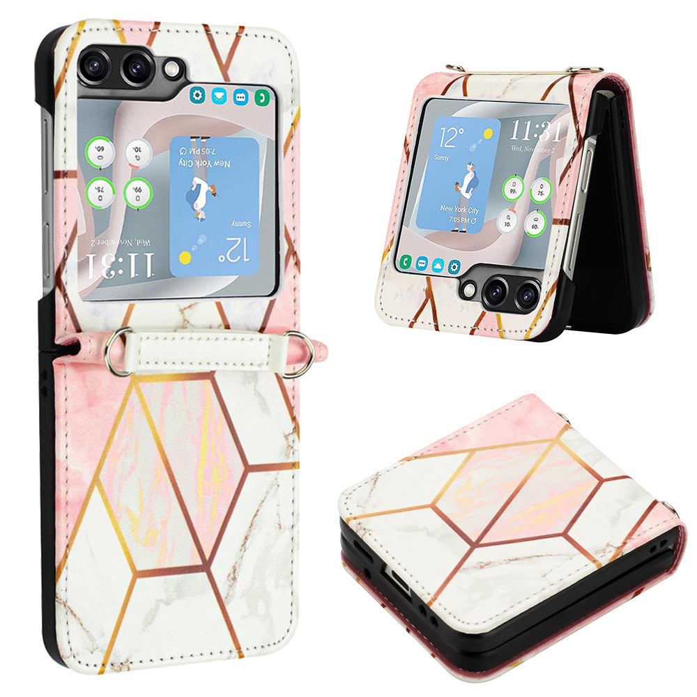 YB Pattern Printing Leather Series-5 for Samsung Galaxy Z Flip5 5G Phone Case Marble Pattern PU Leather Cover