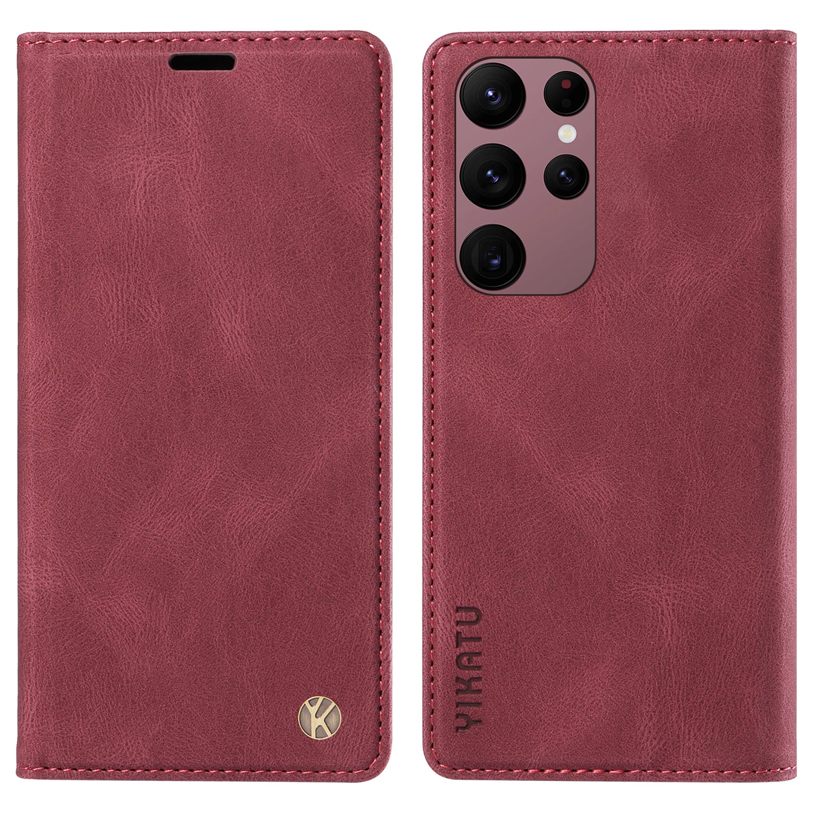 YIKATU YK-004 Skin-touch Leather Cover for Samsung Galaxy S22 Ultra 5G Stand Shell Wallet Phone Case