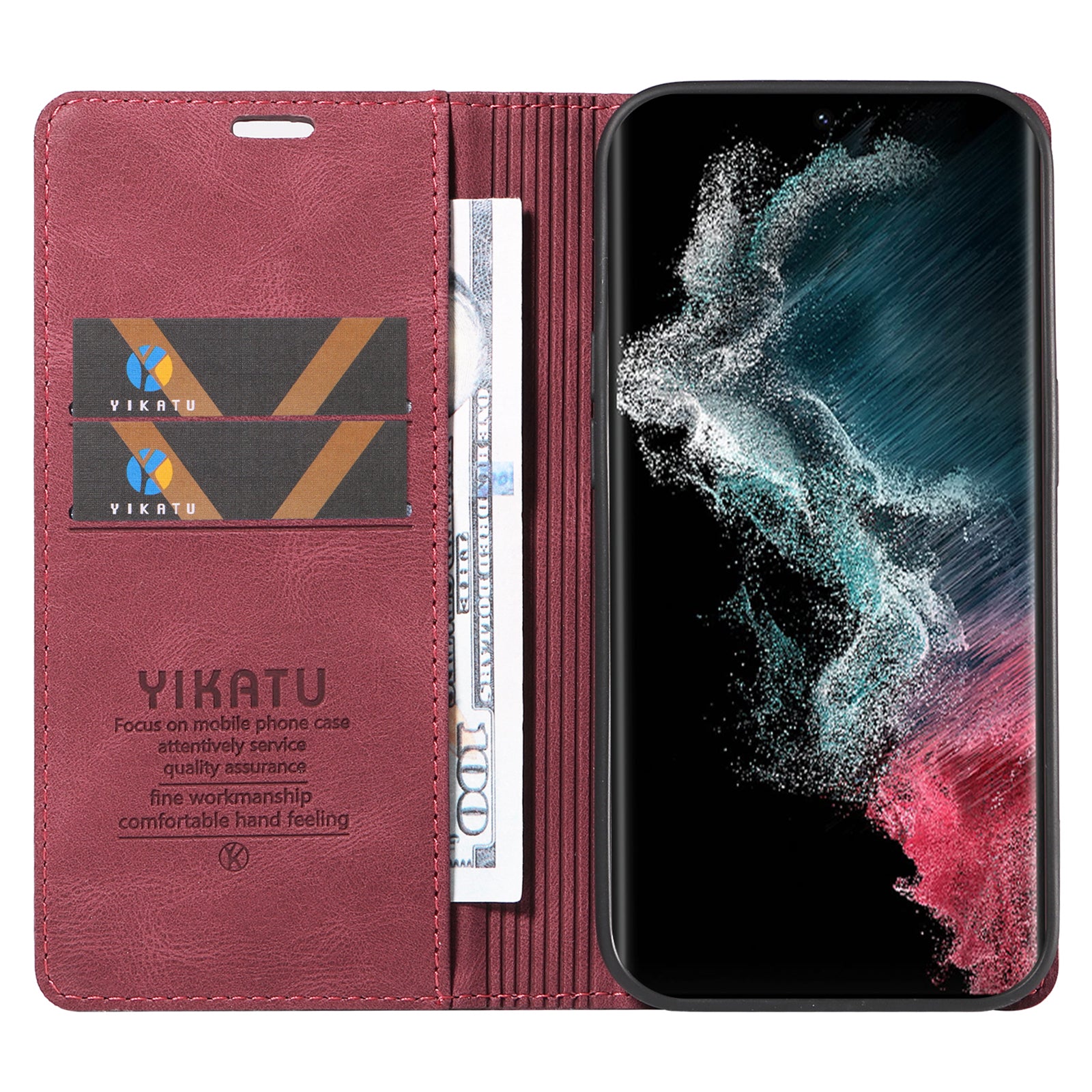 YIKATU YK-004 Skin-touch Leather Cover for Samsung Galaxy S22 Ultra 5G Stand Shell Wallet Phone Case